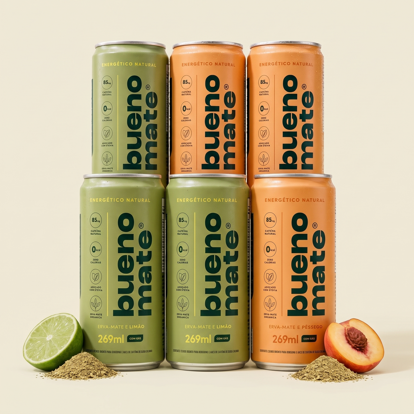 Pack Misto Bueno Mate com 6 latas: 3 de limão e 3 de pêssego