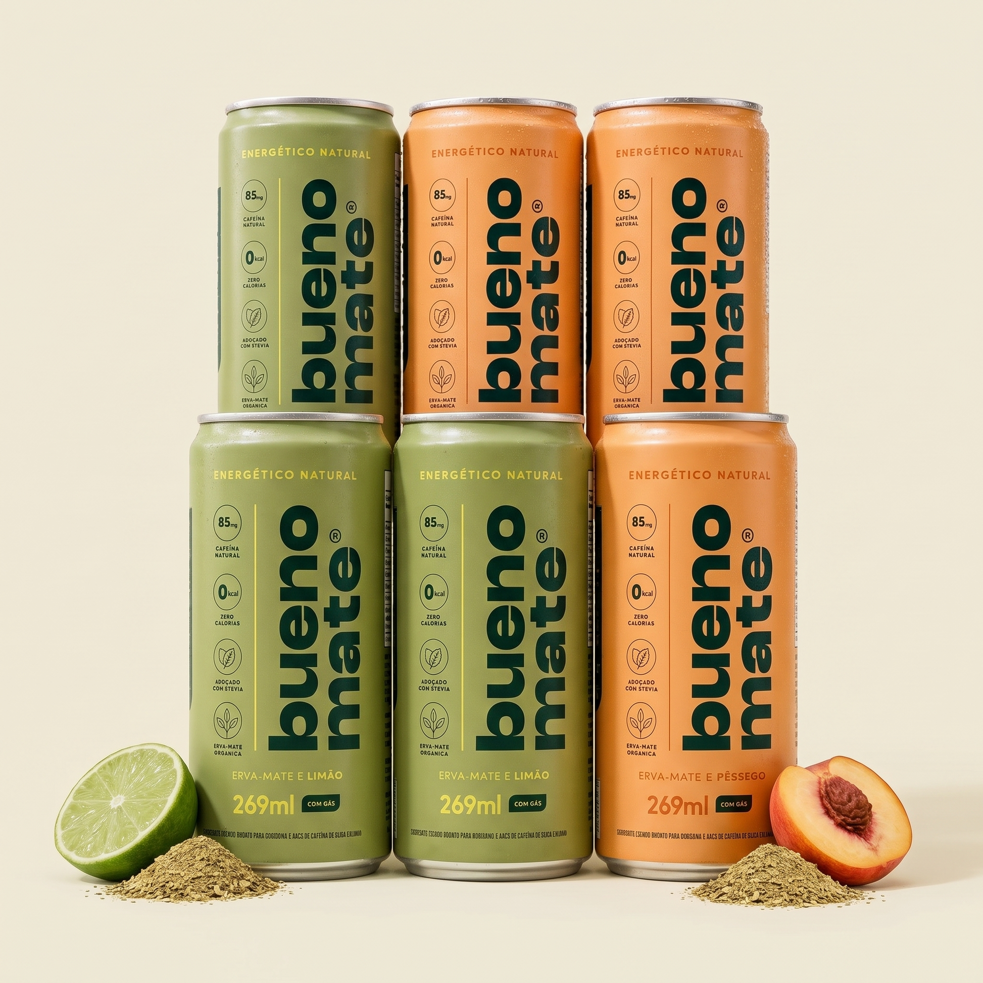 Pack Misto Bueno Mate com 6 latas: 3 de limão e 3 de pêssego