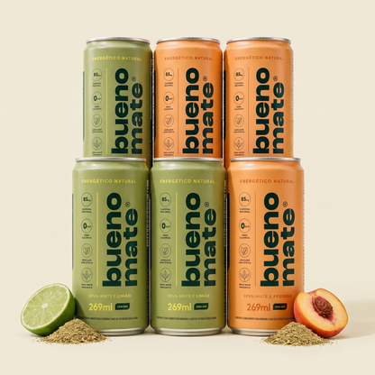 Pack Misto Bueno Mate com 6 latas: 3 de limão e 3 de pêssego